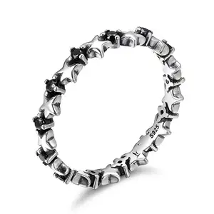 BAGREER SCR142 Pentagram design star cz stone gemstone ring 925 silver retro finger ring for women jewellery