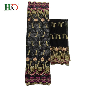 H & D Chaude 5 Cour Feitex Couleur De Bazin Riche Tissu 2 Cour Africaine Guipure Dentelle Tissu Pour la Vente En Gros - Product Image 5