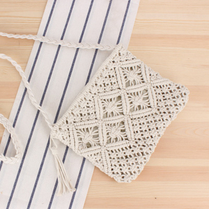 Popolare borsa leggera da donna in cotone fatta a mano con corde eleganti con nappe a spalla singola uncinetto in paglia <span class=keywords><strong>macramè</strong></span> - Product Image 2