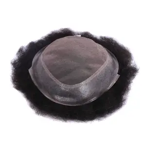 Bán Sỉ Giá Rẻ Ấn Độ Tóc Con Người Kinky Xoăn Người Đàn Ông Đơn Vị Afro Toupee Cho Người Đàn Ông Đen Hệ Thống Thay Thế