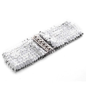 Cintura elastica elasticizzata con paillettes scintillanti glitterate da donna - Product Image 4