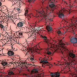 Polyester Halloween mesh stof met leuke spider gedrukt ontwerp