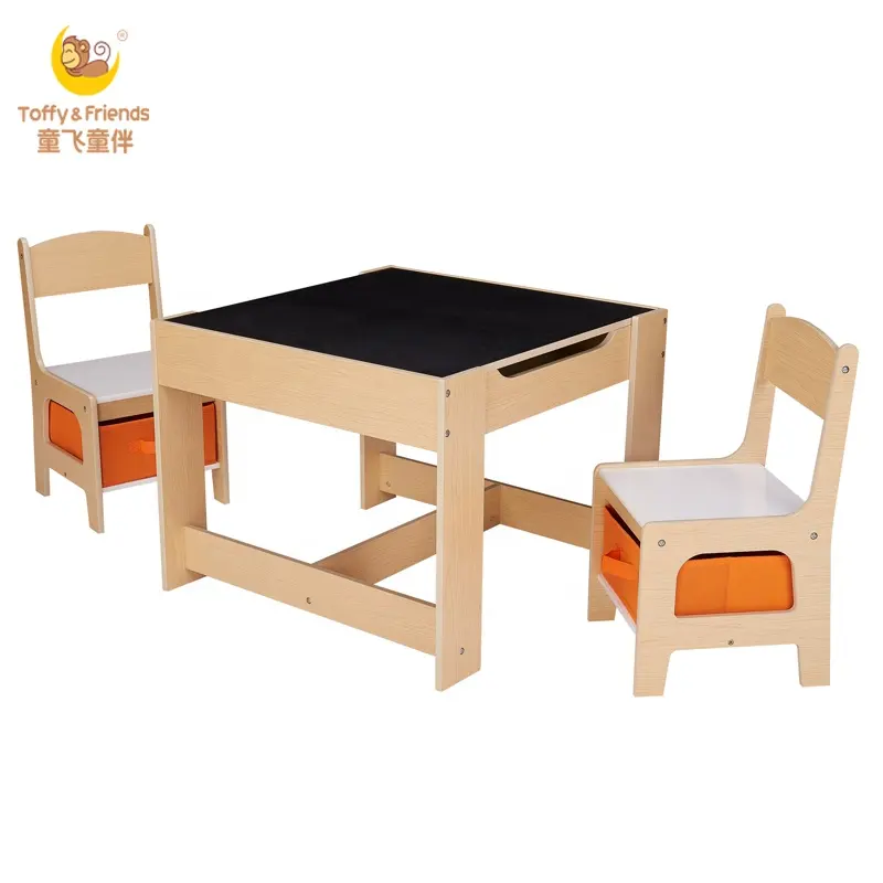 Kids Table and Chair Set Double Side Tabletop with Storage Box Wooden Children Activity Desk Nursery Furniture