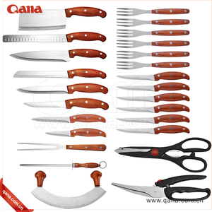 QANA फैक्टरी थोक OEM 25pcs multifunctional रॉयल्टी लाइन रसोई के चाकू सेट के साथ चमड़ा प्रकरण दमिश्क महाराज चाकू - Product Image 3