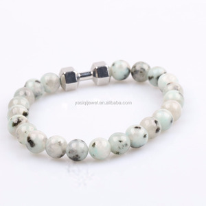 Hommes bracelets 8mm gris jesper naturel pierre perles bracelets fitness bijoux dumbell pierres précieuses bracelet - Product Image 6