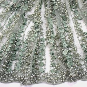 2018 pháp ren vải với nặng ngọc trai Top end chất lượng tinh khiết thủ công đính cườm <span class=keywords><strong>Net</strong></span> vải với 3D hoa cho HY0713-7 cô dâu - Product Image 3