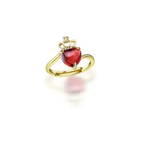天然紫红色宝石尺寸可调节雕刻925纯银心形设计戒指