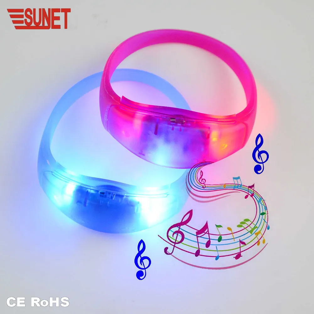 Sunjet Custom Logo Party Favor Sound Activated Led Siliconen Armband, Concert Motion Activated Led Polsband