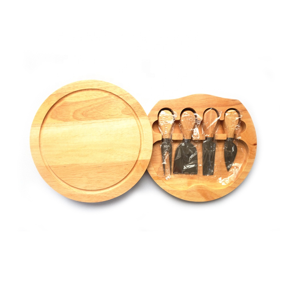 Оптовая продажа с завода, Бамбуковая деревянная круглая доска для сыра, набор с ломтерезкой для масла, лопатка для сыра