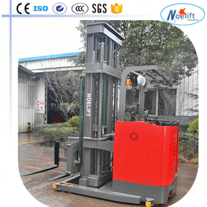 Side Loader Forklift 3-Cara <span class=keywords><strong>Forks</strong></span> Tenaga Listrik Stacker Mini 1 Ton untuk Lorong Sempit Gudang