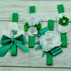 Flores blancas con rhinestones venda elástico del bebé del Día de <span class=keywords><strong>San</strong></span> <span class=keywords><strong>Patricio</strong></span> - Product Image 5