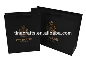 Black paper bag with hot stamp shiny gold logo