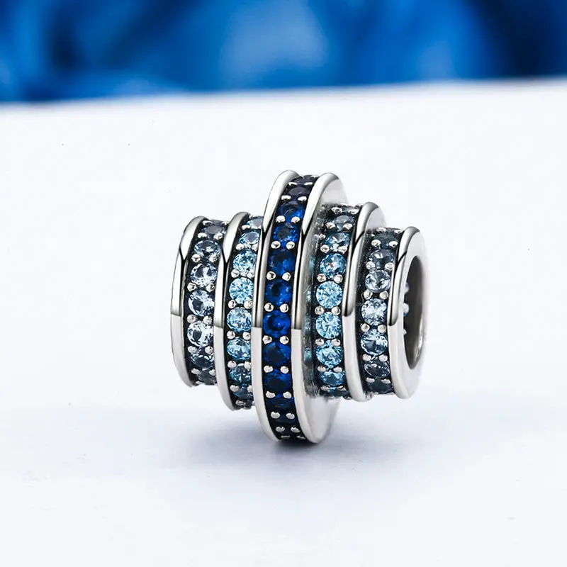 925 Sterling Silver Gradual Change Blue CZ crystal DIY charm for jewelry bracelet