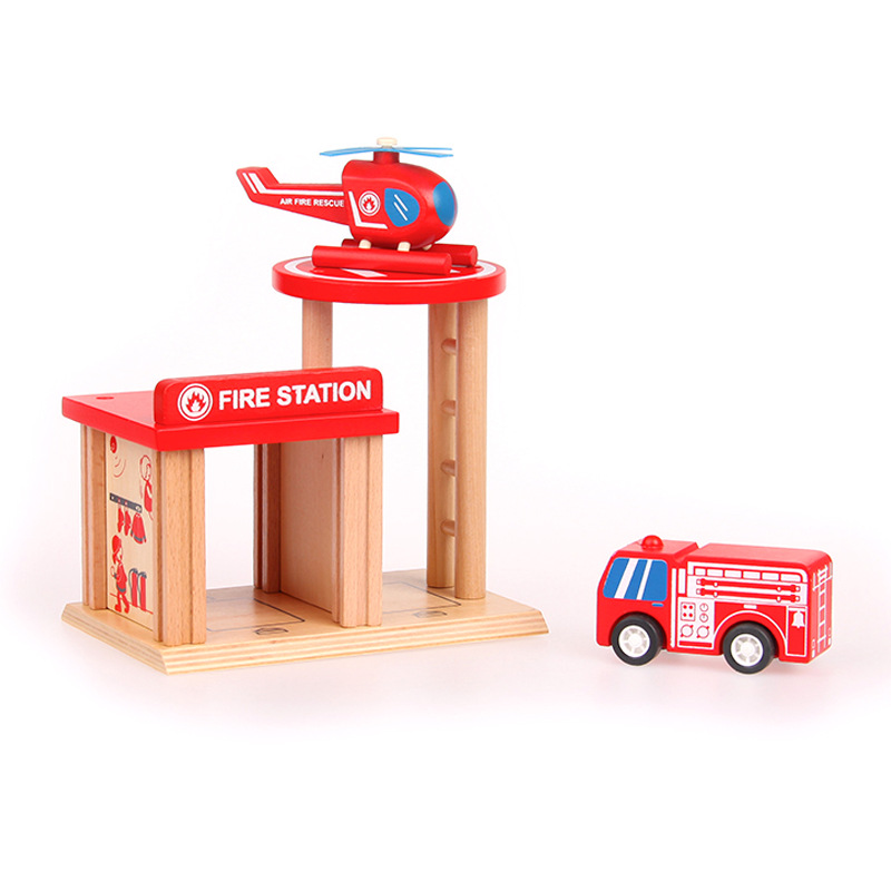 Wholesale Kids Diy woodenToy Airport police station and Fire Station play set toy for Child Pretend play WOT005