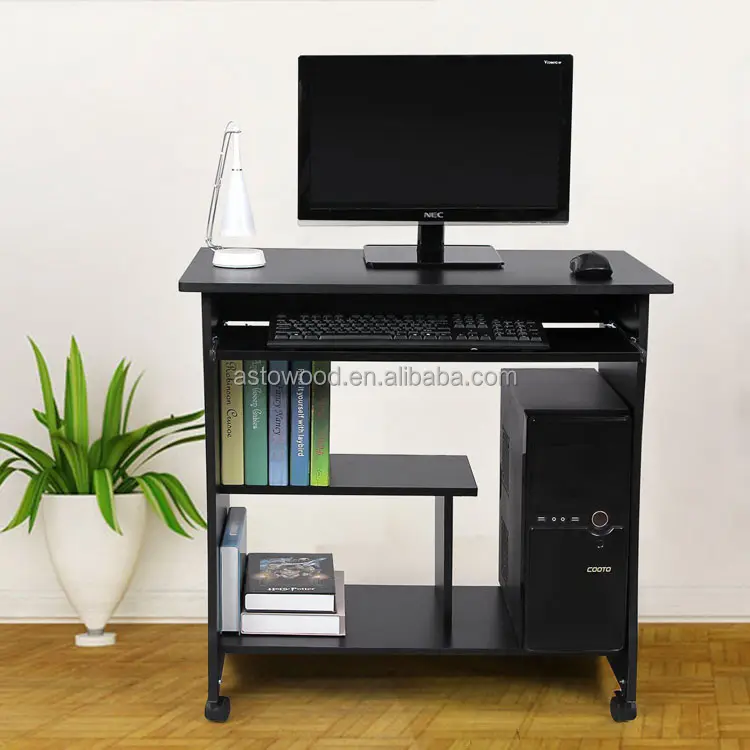 Office Computer Table Workstation in Black Color with Moving Wheels