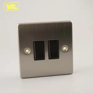 WK British Standard Stainless Steel 2 Gang 2 Way 10AX Electrical Wall Switch