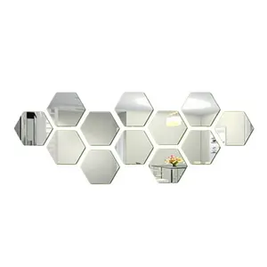 12 件 3D 六角镜子装饰墙贴装饰贴纸丙烯酸镜子家居装饰