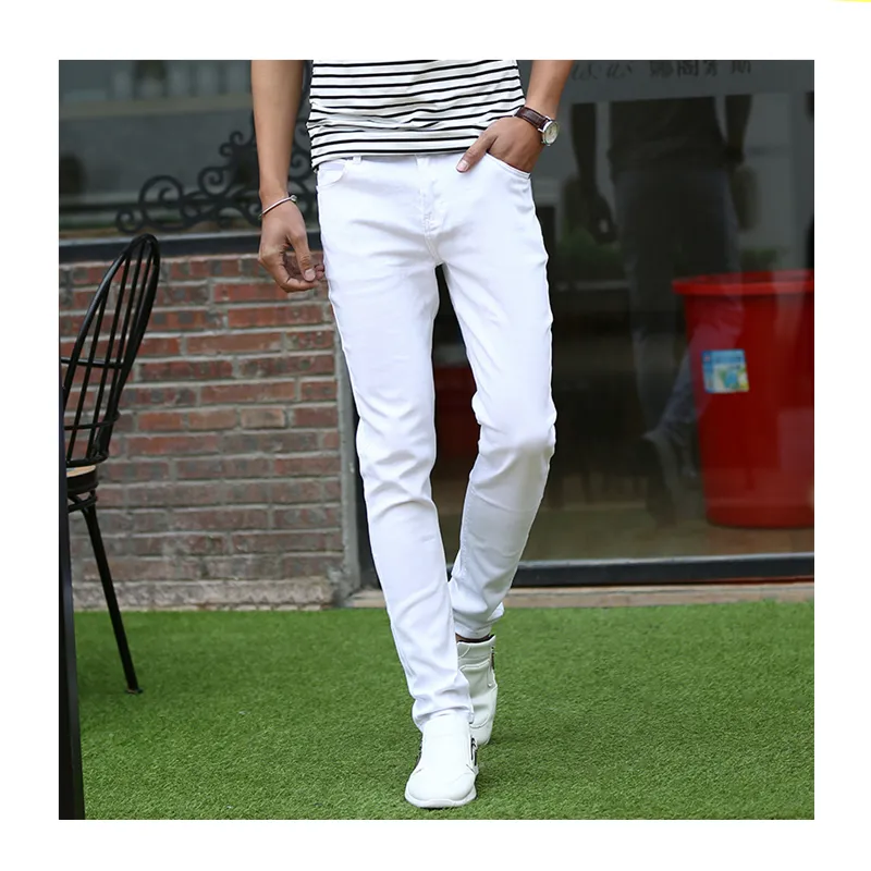 Men's Skinny Slim Fit White color Stretch Straight Leg Fashion Jeans Pants