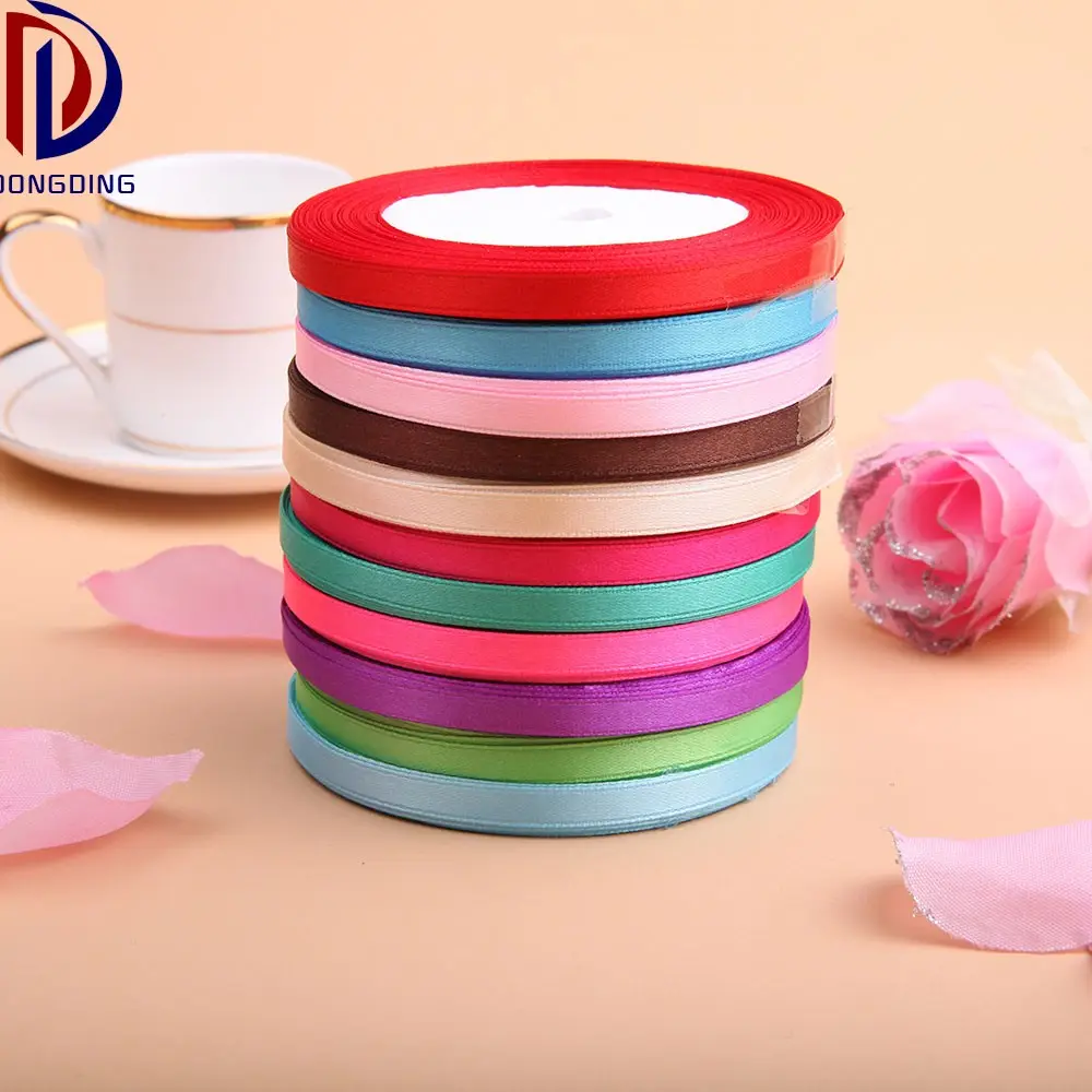 Low price wholesale decorative colorful satin ribbon,3/8 inch solid color satin silk ribbon