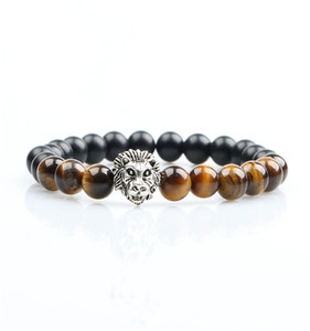 azul marino 8mm sodalita piedra natural del grano plateado león hombres brazalete pulsera con precio barato - Product Image 6