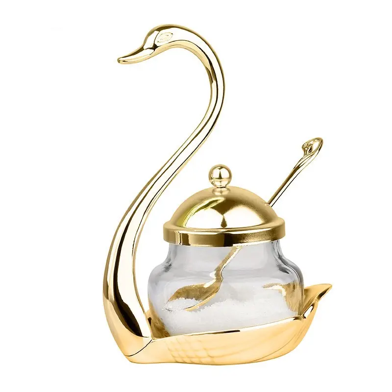 Condiment Pot Seasoning Container Spice Glass Jar Salt Sugar Bowl Pepper Coffee Storage Organizer Swan Rack Serving scoop