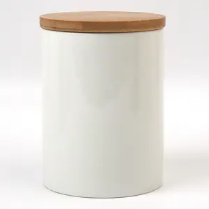 20oz 550ml air tight canister bottle ceramics porcelain with bamboo wood lid sets