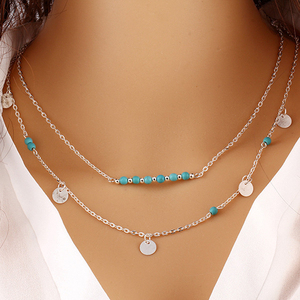 Nuova collana doppia collana donna con paillettes calde turchesi a doppio strato - Product Image 2