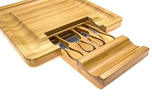 Naturel en bois <span class=keywords><strong>plateau</strong></span> de fromage en bambou et couverts ensemble avec un tiroir coulissant - Product Image 3