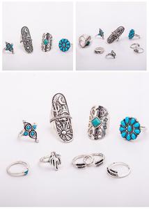 SR-27 Vintage Boho Bijoux 9 pièces Flèche Triangle Géométrique <span class=keywords><strong>Camée</strong></span> Turquoise Ensemble de Bague En Alliage - Product Image 5