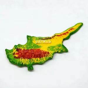 Handgemaakte Geschilderd Cyprus Topografische Kaart 3D Toeristische Souvenir Hars Koelkast Magneet