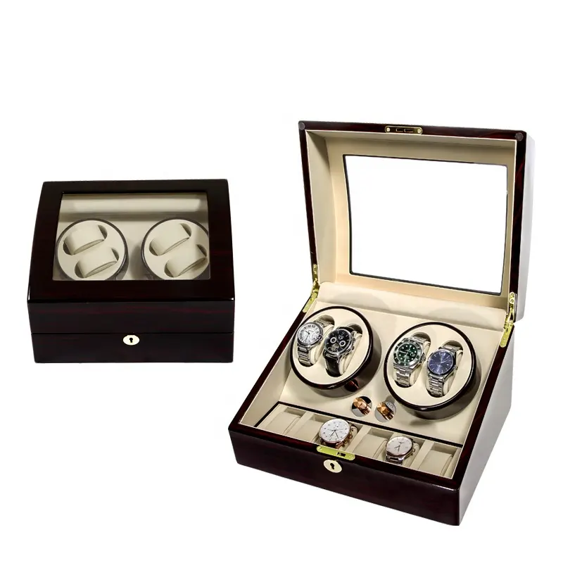 Driklux New Custom Logo high gloss wood leather Quad watch Luxury 6 Luxury Box Watch Winder 4