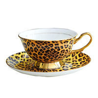 Ensemble tasse et soucoupe à thé léopard vintage en porcelaine d'os tasses à café de luxe en porcelaine plat avec votre logo