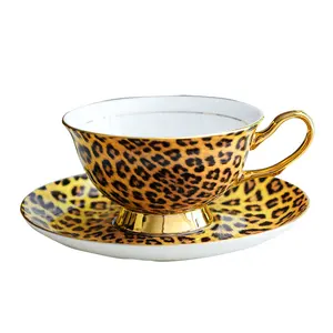 Bone china vintage leopard tazza da tè e piattino set di tazze da caffè in porcellana di lusso piatto con il tuo logo