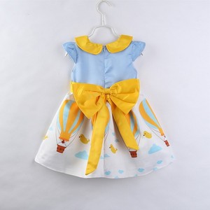New Design fancy baby dress hot air balloon printed Bowknot <span class=keywords><strong>Blue</strong></span> kids party dress - Product Image 2
