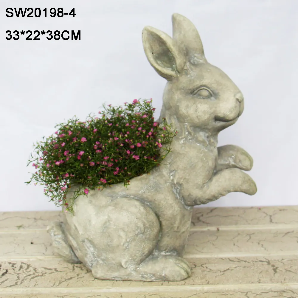 लवली खरगोश प्रतिमा राल फूल बर्तन उद्यान पशु आकार