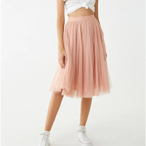Women's <strong>Pink</strong> Tulle <strong>Skirt</strong> Elasticized Waist A-Line <strong>Pleated</strong> Flare Bohemian Style Empire Lined Tulle <strong>Skirt</strong> - Product Image 2