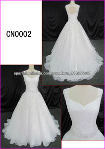 2014 Guangzhou New hinchados encaje bola vestidos de novia de moda con corsé / ojo de la cerradura trasera / abalorios cinturón - Product Image 1