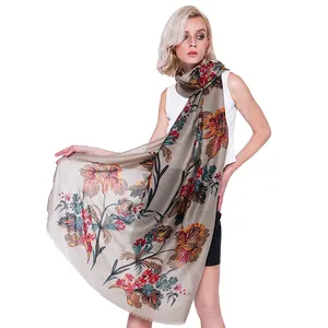 Fashion Shawl Scarves For Women Floral Print Satin Silk Hijab Scarf Female Square Kerchief Shawl Head Scarves For Ladies