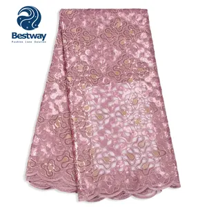 Bestway Dust Pink Beautifical Embroidery sequins fabric french lace