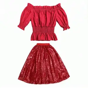 Túnica que combina con falda de lentejuelas, conjunto de ropa para niños, ropa de boutique para niña, traje de navidad para bebé