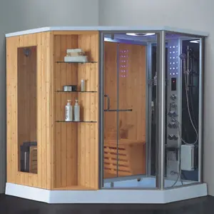 Ceiling light air enclosures wooden steam sauna and shower room bath