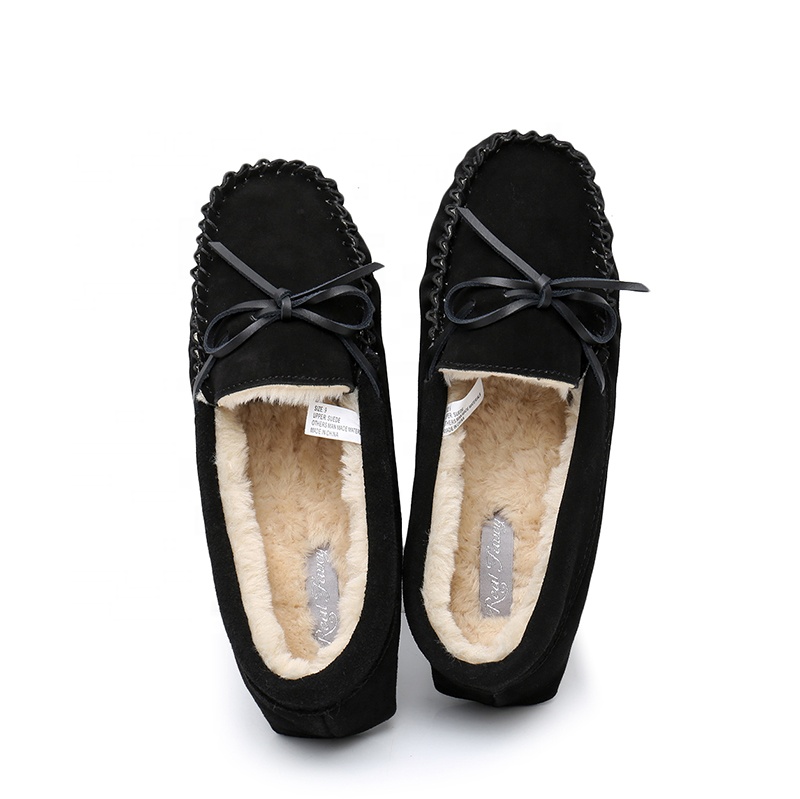 Leather Moccasin Black Furry Moccasins Timeless Elegance: Step