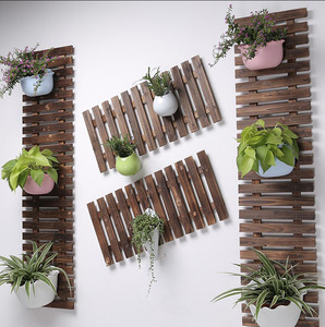 ريفي خشب متين متفحمة المضادة للتآكل خشبية الجدار شنقا زهرة النبات الرف وعاء رف - Product Image 2
