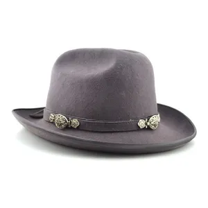 Sombrero Fedora con decoración personalizada de fieltro de lana teñido liso de invierno