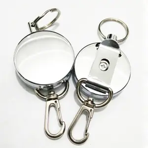 Выдвижное кольцо для ключей из нержавеющей стали, металлический корпус с именной биркой, держателем для отдачи, зажимом для ремня