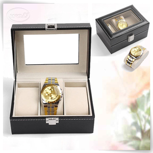 3 <span class=keywords><strong>grille</strong></span> en cuir vitrine verre haut hommes bois regarder box - Product Image 1
