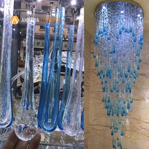 Lampadario in Vetro a Goccia d'Acqua Personalizzato Fatto a Mano <span class=keywords><strong>per</strong></span> <span class=keywords><strong>Ingresso</strong></span> e Atrio di Hotel, Lampada a Sospensione - Product Image 2