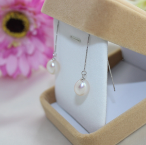 925 Sterling <strong>Silver</strong> 3a Tear Drop Oval Fresh Water Hanging Dangle Dangling Freshwater <strong>Long</strong> Pearl <strong>Earring</strong> Natural Pearl <strong>Earring</strong> - Product Image 3