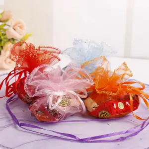 Tùy Chỉnh In Vòng Dưới Vàng Organza Gift Pouch Túi