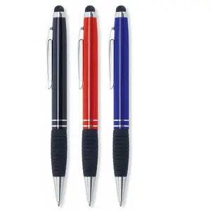 Özel logo kauçuk kavrama ve stylus sıcak satış 2 In 1 promosyon metal alüminyum kalem